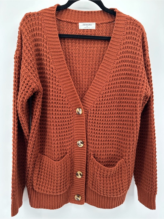 Zenana Outfitters Sweaters - Zenana Outfitters Burnt Orange Button-Up Waffle Knit Cardigan